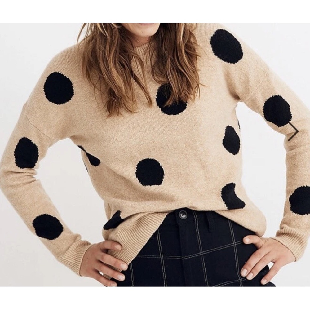 Madewell Tan and Black Polka Dot Sweater